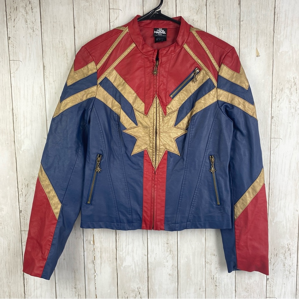 Captain Marvel Faux Leather Jacket Womans Small Superhero Avengers Cosplay